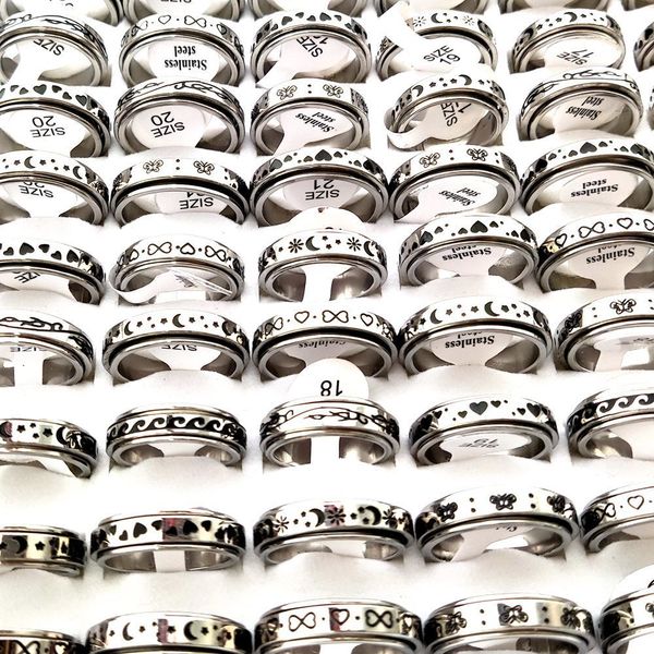 

band rings wholesale 36pcslot pupular moon star heart rotating 6mm stainless steel spinner ring wedding spin jewelry sizes assorted 230224, Silver