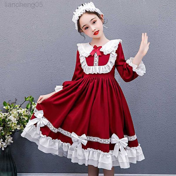 

girl's dresses gaun anak-anak untuk anak perempuan 4-14 tahun bayi gadis kecil lengan panjang merah antik lolita pakaian gaun putri unt, Red;yellow