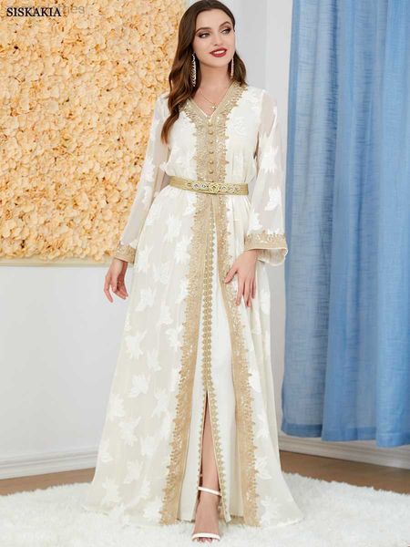 

ethnic clothing elegant casual women's dresses abayas for women muslim 2 pieces set floral embroidery guipure lace insert belted kaftan, Red