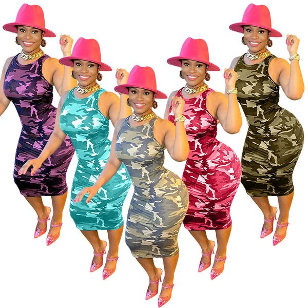 

2023 women camo dresses fashion crew neck clothing sleeveless casual dresses summer clothes dhl 9343, Black;gray