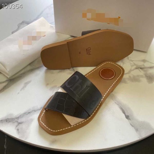 

slipper stone designer women leather slide beach kloe shoes casual slotted s 2023 flat new bottoms wearing letter sandals female 2zfn, Black