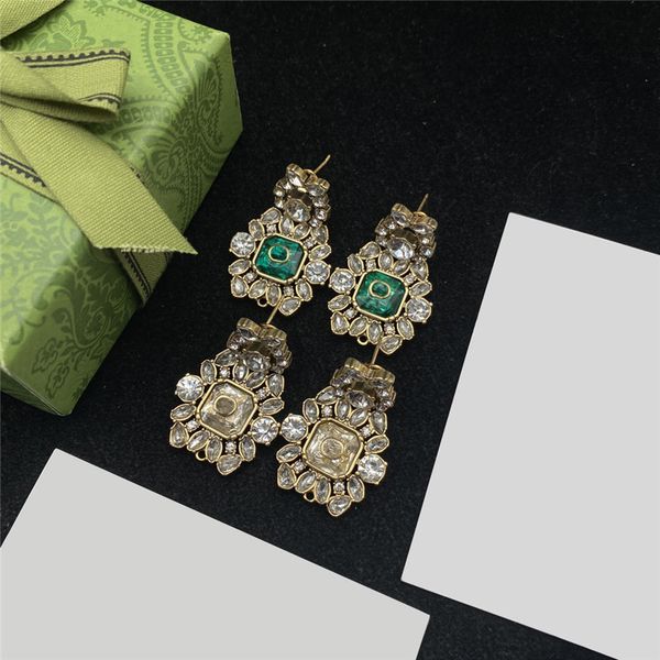 

luxury emerald diamond stud earrings interlocking letter eardrops designer hoop earrings with box, Golden;silver