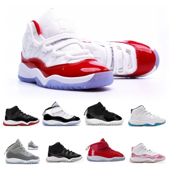 

cherry 11s kids shoes td cool grey 11 xi sneaker concord space jam metallic silver pink snakeskin bred legend blue 72-10 children boys girls, Black