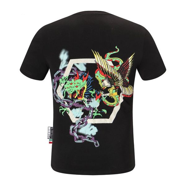 

plain men luxury men's t-shirts cotton women clothes funny short sleeve o neck tees streetwear 88588 printing phillip t-shirts pp skull, White;black