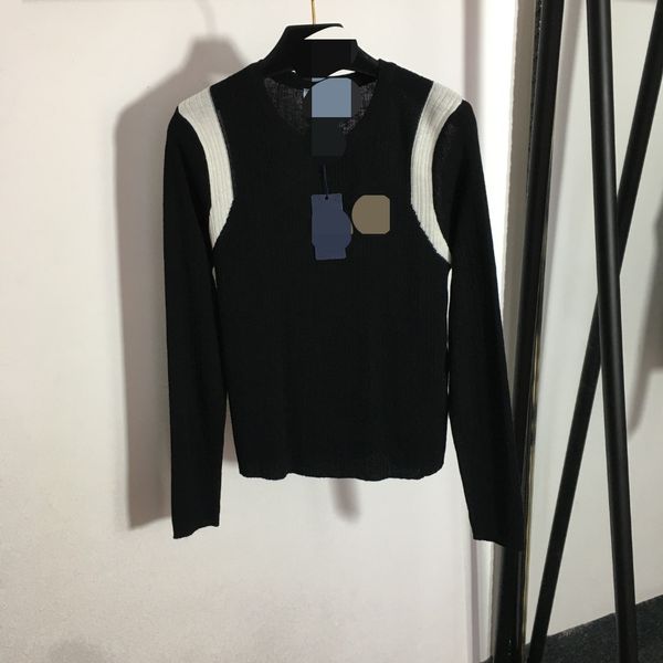 

222 2023 spring summer women sweater long sleeve crew neck blue yellow black striped pullover womens meiyi8, White;black