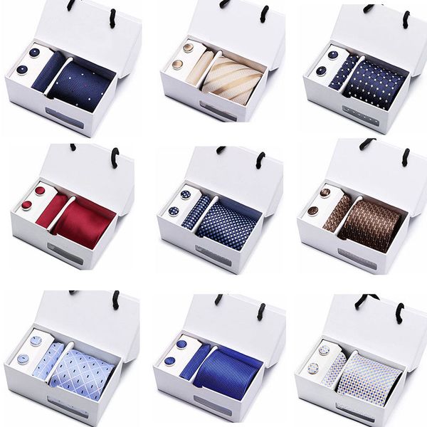 

bow ties men's highgrade neckties set black blue plaid handkerchiefs cufflinks 4piece gentleman bussiness banquet gift box suit 230224, Black;gray