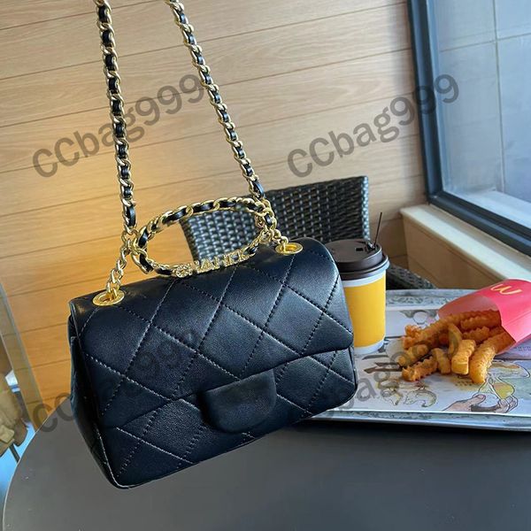 

23c round diamond-encrusted letter portable totes bags genuine leather gold chain classic handbags luxury wallet designer purse shoulder clu