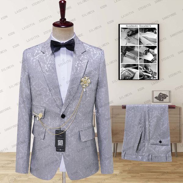 

men s tracksuits siliweya 2023 arrival men suits gray wedding tuxedo for groom satin lapel groomsmen man jacket pants 230224