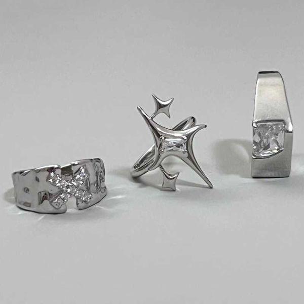 

small number star shaped lovers ring korean version fashionable design letter x inlaid zircon texture ring female fashion, Silver