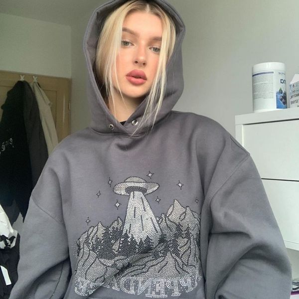 

women s hoodies sweatshirts gothic oversized hoodie long sleeve harajuku sweatshirt women men aesthetic hip hop vintage autumn winter hooded, Black