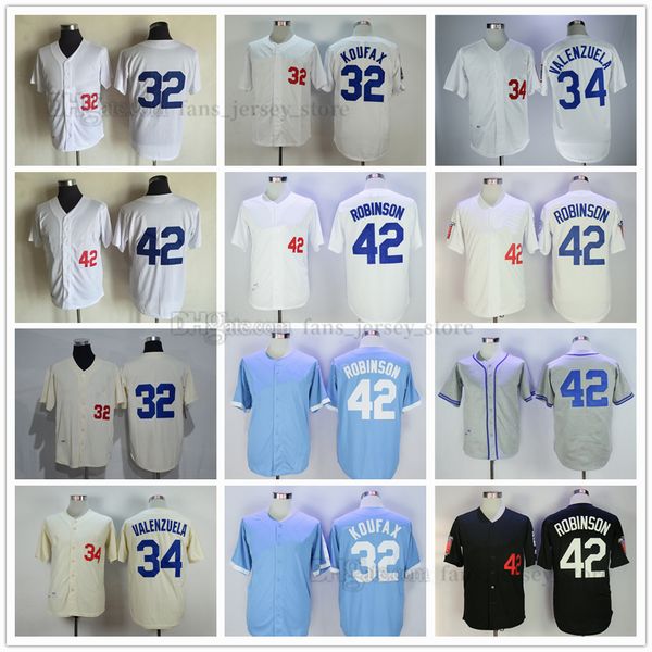 

vintage mitchellness baseball jerseys 32 sandy koufax 1955 34 fernando valenzuela 42 jackie robinson breathable sport sale high quality, Blue;black