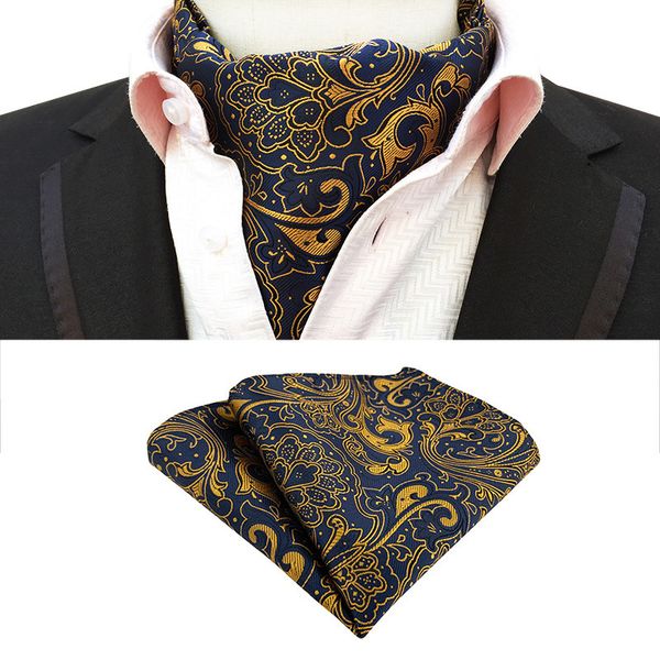 

bow ties hisuma men jacquard pocket square wedding tuxedo cravat ascot scrunch necktie paisley floral geometric neck tie handkerchief set 23, Black;gray