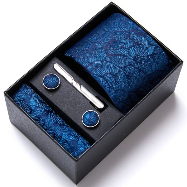 

bow ties fineness gift business suit accessories or wedding group blue silk men's tie handkerchief cufflinks set necktie pocket square, Black;gray