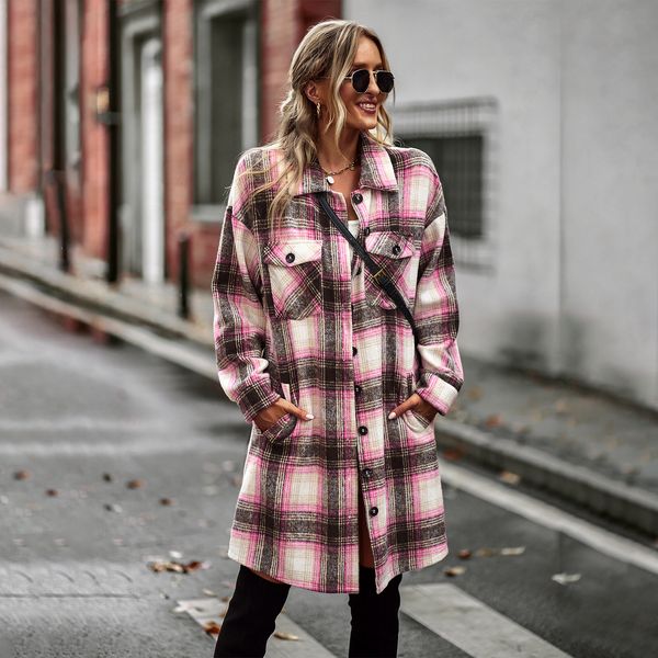 

women's jackets temperament casual long plaid autumn winter cardigan coat 230223, Black;brown