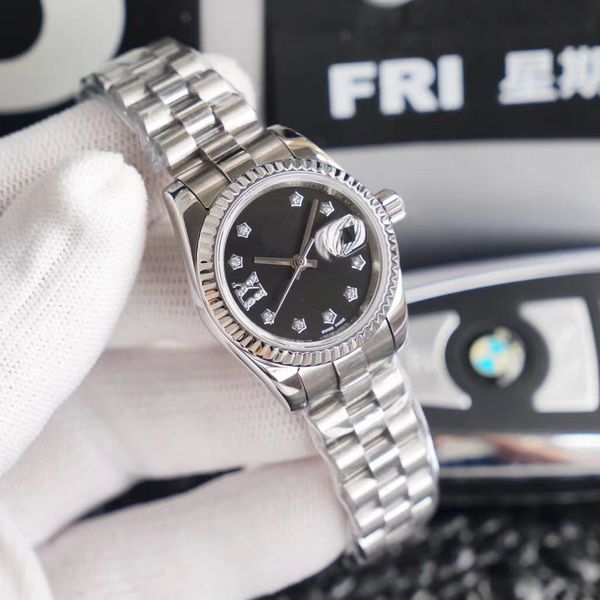 

with original box women's watch 28mm men watches movement gold stainless steel woman 2813 movement diamond bezel lady ladies wristwatch, Slivery;brown