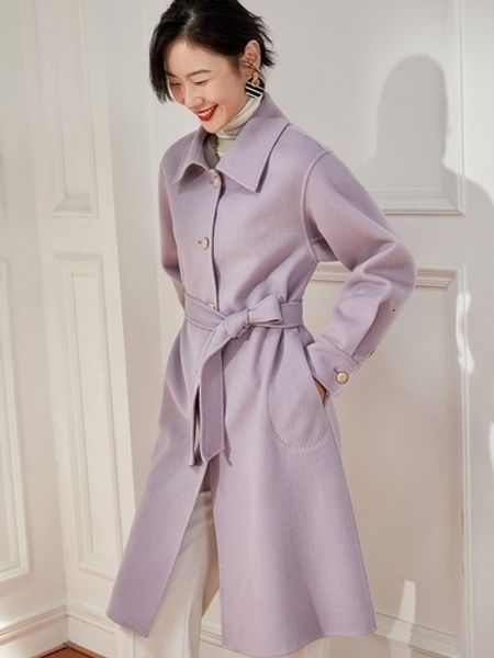 

women's jackets coat autumn winter wool women doublesided cashmere fashion female belt woolen casacos lq 230223, Black;brown