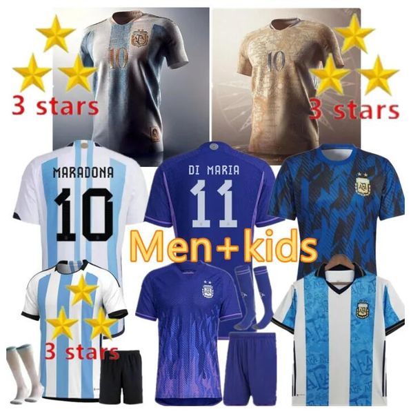 

argentina soccer jerseys commemorative 2023 men kids kit 22 23 maillots de foot maradona dybala messis mac allister special badge player foo, Black;yellow