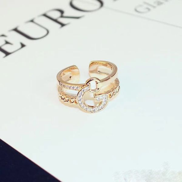 

fashion luxury zircon double ring plated 18k gold temperament female open ring fashion wild ring holiday gift jewelry, Silver