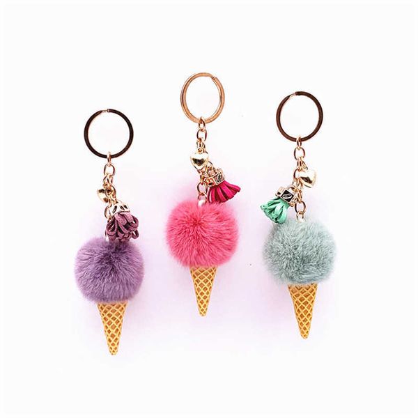 

key rings 10pcslot women pendant bag accessories ice cream keychains with tassel lovely plush dolls key ring for car decorations j230222, Slivery;golden