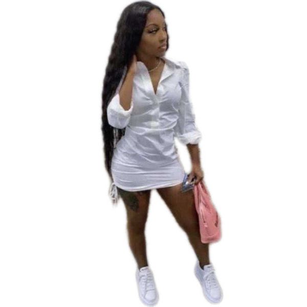 

2023 women dresses elegant casual shirt dress drawstring deep v-neck solid color dress skirt new fashion designer clothing, Black;gray