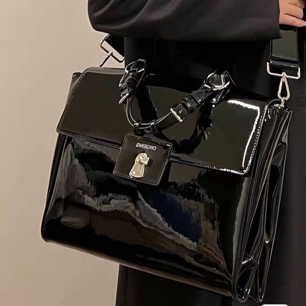 

briefcases xiuya trendy female briefcase cool patent leather shoulder lapbag women large capacity messenger big handbags 230223