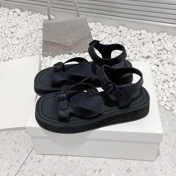 

ladies casual sandals shoes the row designer fashion brand leather thick bottom buckle open toe black burgundy 2023 summer new outdoor beach