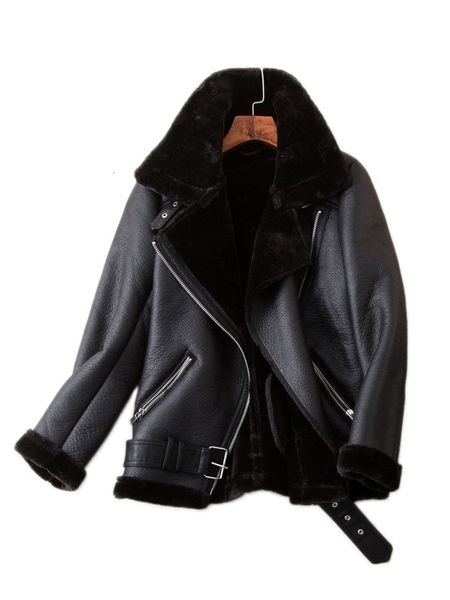 

women's jackets ailegogo winter coats women thickness faux leather fur sheepskin female fur leather jacket outwear casaco feminino 2302, Black;brown