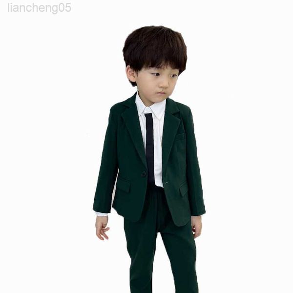 

clothing sets boys green suit set 2022 autumn srping children's jackets pants 2pcs clothing set kids casual handsome party come w0224, White