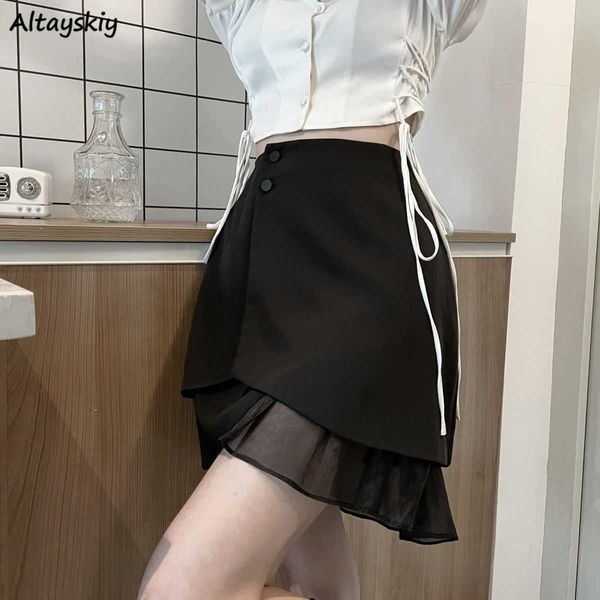 

skirts vintage skirts women mesh patchwork chic summer college mini faldas mujer gothic all-match ins asymmetrical y2k party l230224, Black