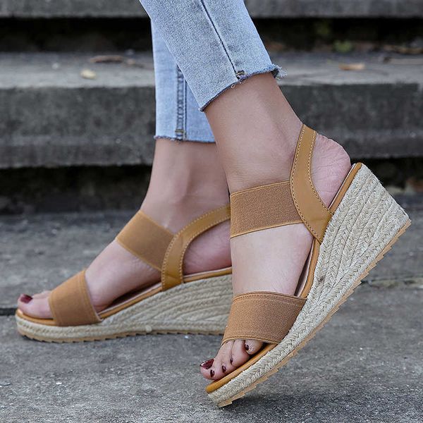 

sandals ladies summer shoes beach pu elastic band wedge party women's y2302, Black