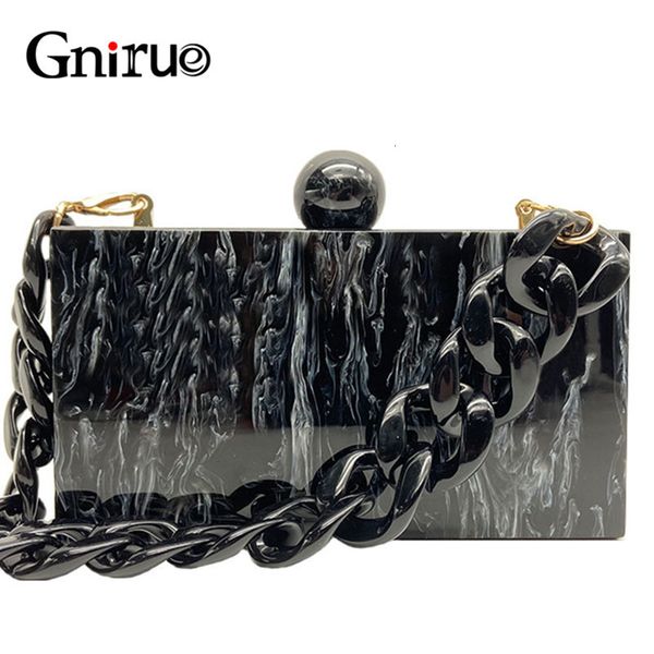 

evening bags fashion marble acrylic vintage women messenger black white ink painting clutch party prom handbags 230224