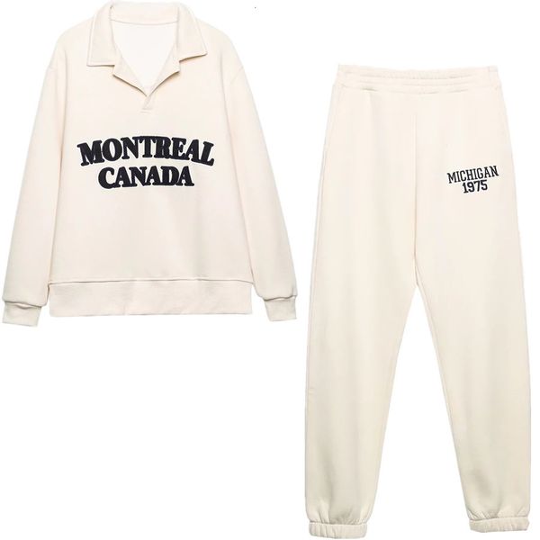 

women s two piece pants elmsk elastic harem jogging 2 pieces sets 2023 spring high street letter patchwork polo collar hoodies plush 230224, White