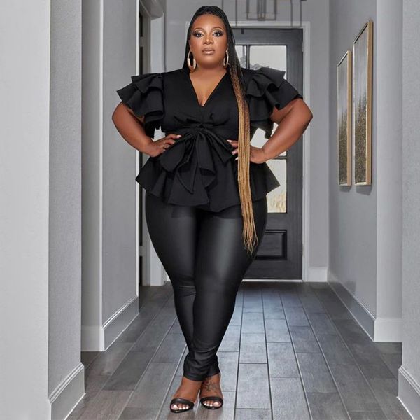 

women's plus size t-shirt plus size dresses plus size women clothing fashion y2k v-neck solid blouses for women fashion regulai fit bow, Black