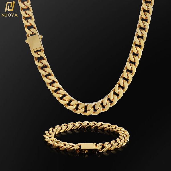 

pendant necklaces 18k gold plated chunky necklace high polished stainless steel miami flat curb cuban link chain for men 230224, Silver