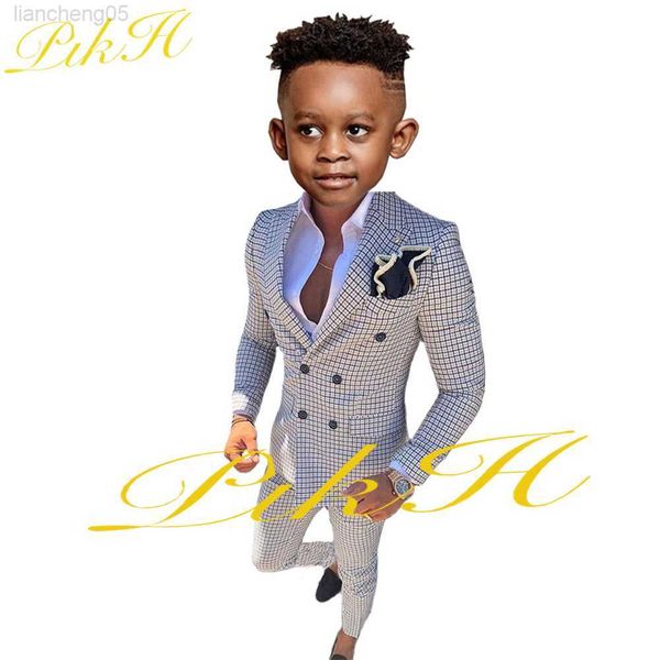 

clothing sets check boy suit 2 piece casual jacket pants wedding kids tuxedo party dress child formal blazer 10 years old w0224, White