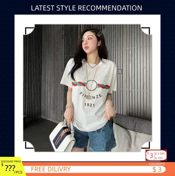 

women's t-shirt mens t-shirts fashion summer milan designer 100% cotton casual short sleeve loose street his-and-hers clothes luxury t, White