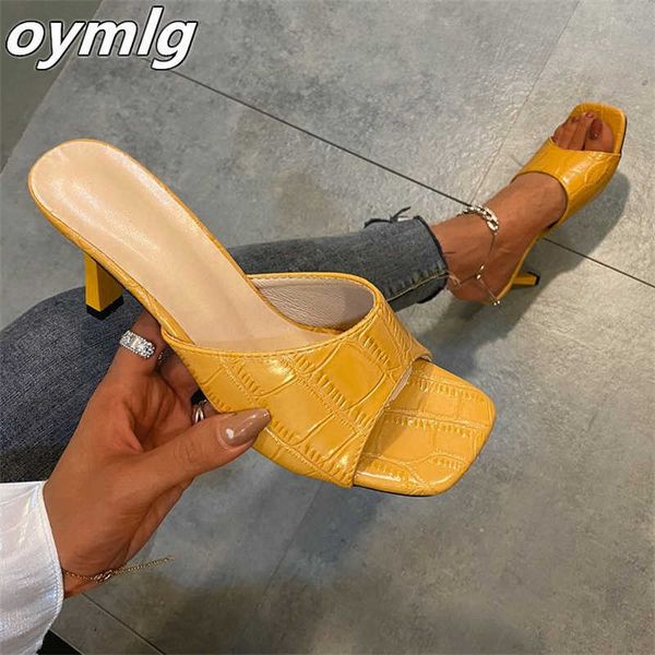 

sandals slippers women's high-heeled stiletto-heeled square toe sandals 2022 summer new shoes plus size pumps y2302, Black