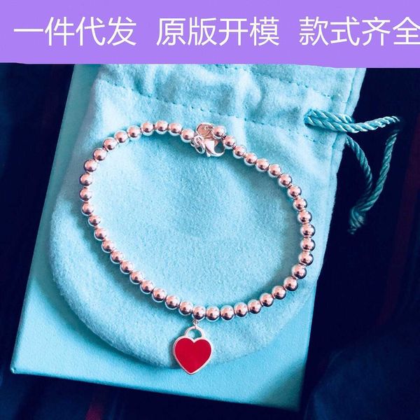 

high-quality tiffay love bracelet women 925 silver enamel gel drop blue heart pink red round bead buddha shape, Black