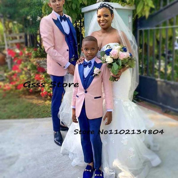 

clothing sets boys suit 3 piece wedding line up tuxedo kids blazer pants vest formal dress point lapel jacket pink outfit ensembles de blaze, White