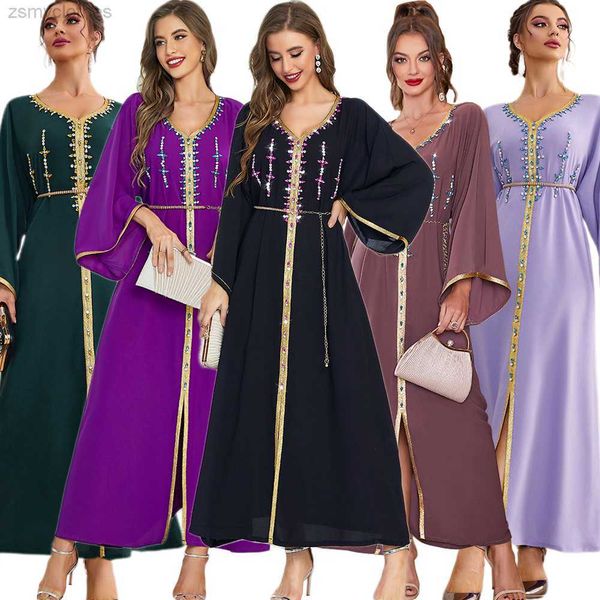 

ethnic clothing 2022 party festive dress for women luxury diamond robe middle east muslim abaya arab oman dubai moroccan jalabiya caftan ram, Red