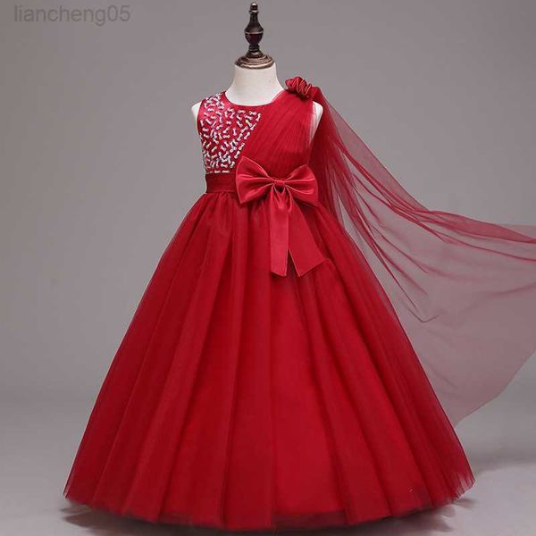 

girl's dresses christmas come vestidos 2022 new kids evening dresses bow mesh flower girl long princess dress for girls party dresses 5, Red;yellow