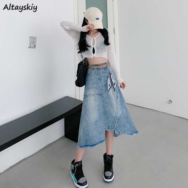

skirts skirts woman vintage patchwork denim tassel high waist trendy design casual asymmetrical lady streetwear harajuku ins new mujer l2302, Black