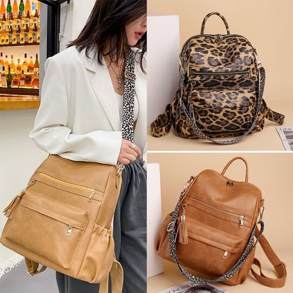

school bag pu leather backpack convertible ladies fashion casual daypack travel large shoulder anti theft rucksack 230224