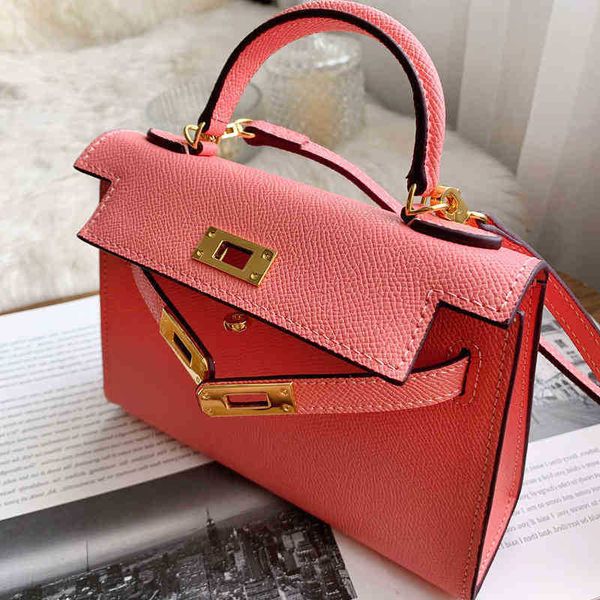 

22ss designer classic herme bags kellys's bag women's leather rose red cow ome mini second generation ig sense qk6n