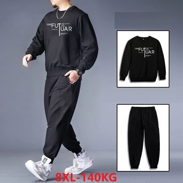 

men s tracksuits winter spring men fleece sports set sweatpants and sportwear plus size 7xl 8xl large stretch elasticity loose 50 230224, Gray