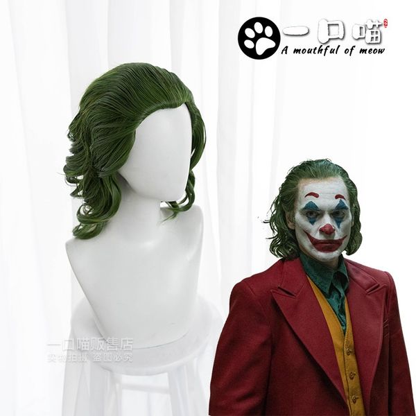 

movie joker arthur flack mixed green short curly hair cos anime wig, Black