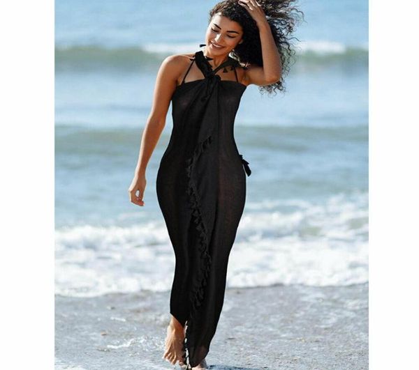 

fashion women summer swimwear bikini cover up beach maxi long wrap skirt sarong dress black and white sarongs2667561, Blue;gray