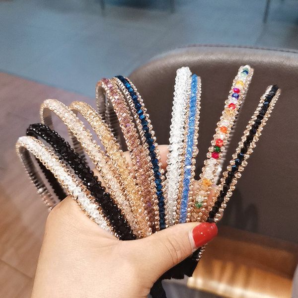

fashion ribbon korea crystal headband for women rhinestone hairband beads bezel girls hair accessories simple headwear 1711, Slivery;white