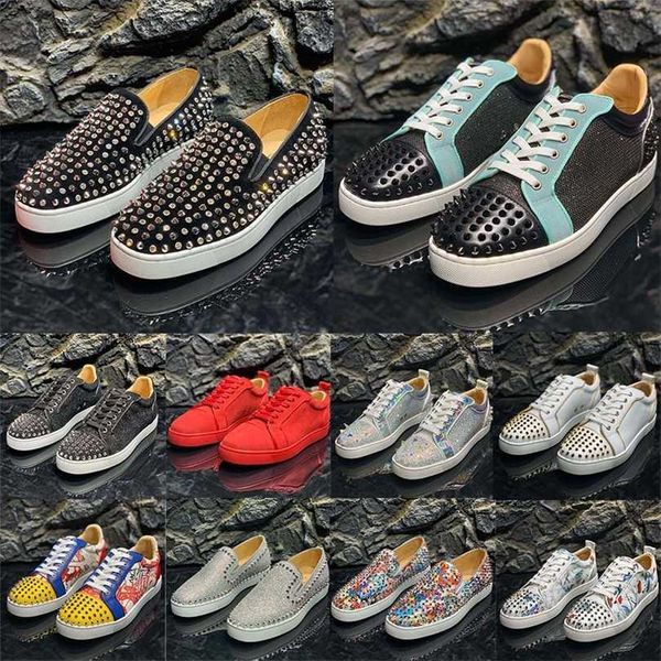 

low platform sneakers bottoms casual shoes women mens fashion designer luxurys loafers spikes party flat big suede leather vintage trainers, Black
