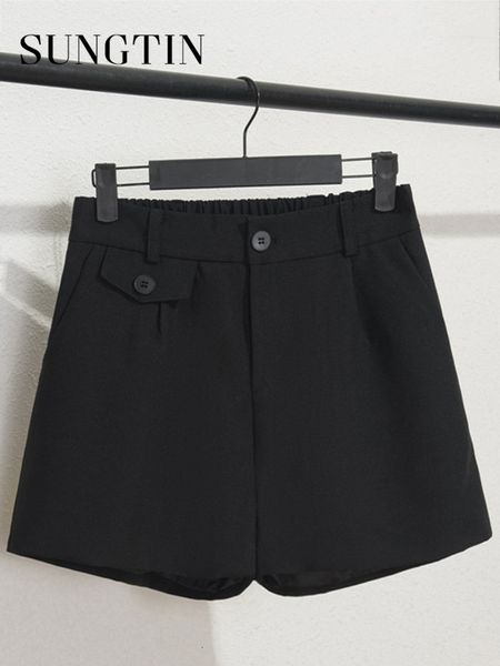 

women's shorts sungtin summer high casual shorts for women fashion elastic basic loose short pants korean solid 7 color 230223, White;black